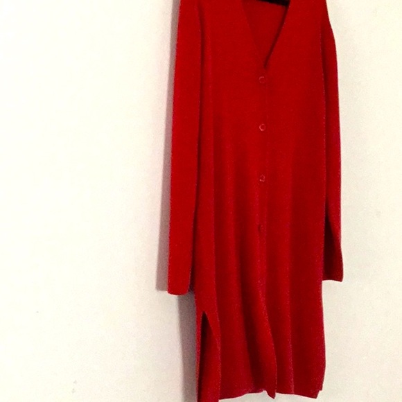 Requirements Long Length Cardigan Button Down Red Sweater, 100% Cotton. Career - Picture 4 of 4